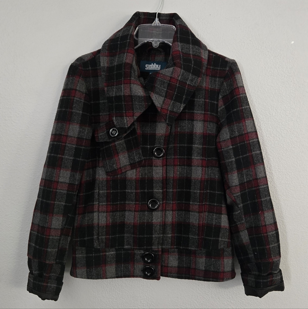 Sebby Women Red Black Plaid Peacoat Jacket